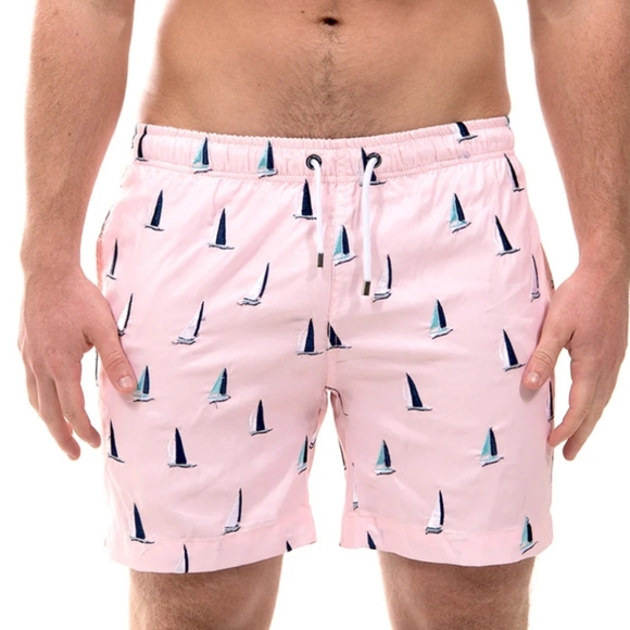 Frank's Sailboat Print Swim Trunks in Whitsunday Pink 6" Inseam Medium - Picture 15 of 15